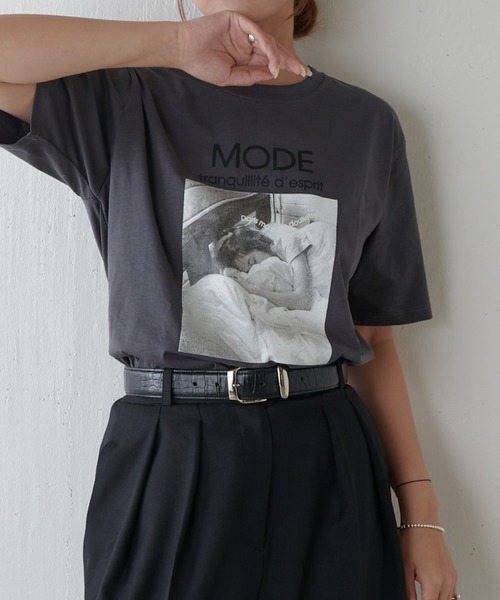 Lui's（ルイス）の「シルケットフォトT sleepy（Tシャツ/カットソー・レディース・ブラック/オフホワイト/チャコールグレー・FREE）」の9枚目の写真