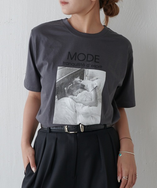 Lui's（ルイス）の「シルケットフォトT sleepy（Tシャツ/カットソー・レディース・ブラック/オフホワイト/チャコールグレー・FREE）」の12枚目の写真