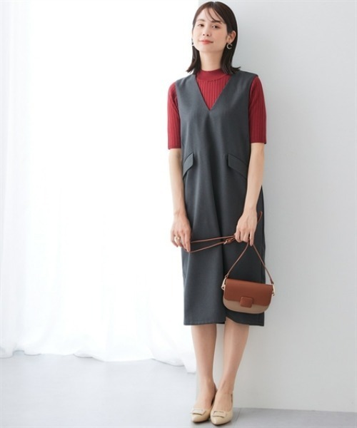 7days Life Styling（セブンデイズライフスタイリング）の「ウール調Vネックジャンパースカート（しわになりにくい・洗濯機OK）<大きいサイズ有>（ジャンパースカート・レディース・チャコール/チェック・3L/LL/L/M）」の4枚目の写真