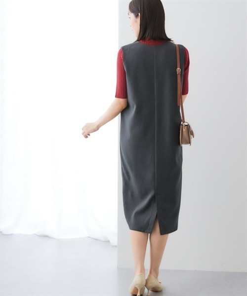 7days Life Styling（セブンデイズライフスタイリング）の「ウール調Vネックジャンパースカート（しわになりにくい・洗濯機OK）<大きいサイズ有>（ジャンパースカート・レディース・チャコール/チェック・3L/LL/L/M）」の5枚目の写真