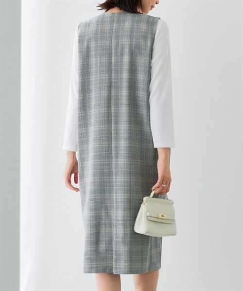 7days Life Styling（セブンデイズライフスタイリング）の「ウール調Vネックジャンパースカート（しわになりにくい・洗濯機OK）<大きいサイズ有>（ジャンパースカート・レディース・チャコール/チェック・3L/LL/L/M）」の11枚目の写真