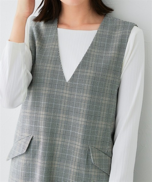 7days Life Styling（セブンデイズライフスタイリング）の「ウール調Vネックジャンパースカート（しわになりにくい・洗濯機OK）<大きいサイズ有>（ジャンパースカート・レディース・チャコール/チェック・3L/LL/L/M）」の12枚目の写真