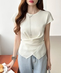 【7色展開】 クロストップス サマーニット フレンチスリーブ ニット ストレッチ トップス