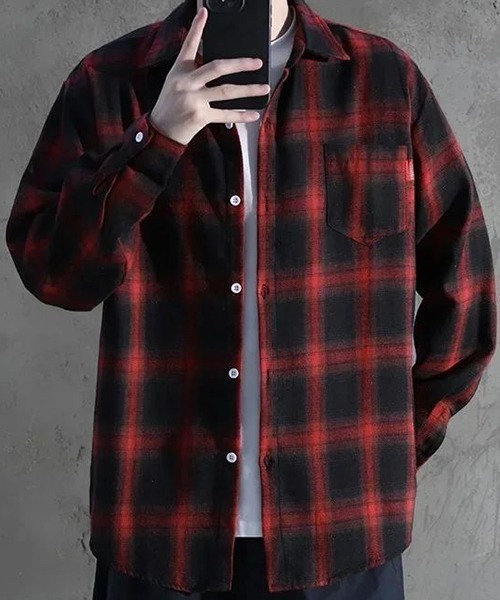 Mayree（メイリー）の「オンブレチェックシャツ(NEZ)（シャツ/ブラウス・メンズ・ブルー/ブラック/レッド・FREE）」の5枚目の写真