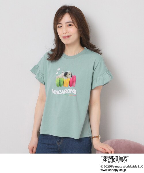 PEANUTS(ピーナッツ)の「◆PEANUTS別注フリル袖Tシャツ(Tシャツ/カットソー・レディース・グリーン系/ベビーピンク/オフホワイト・00)」の2枚目の写真