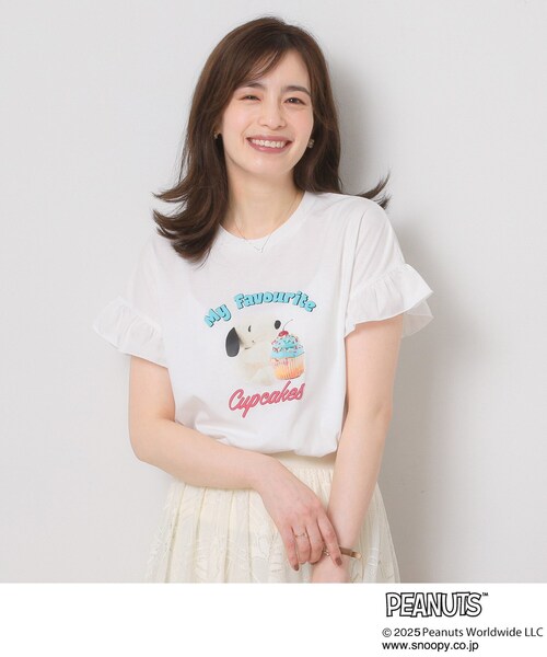 PEANUTS(ピーナッツ)の「◆PEANUTS別注フリル袖Tシャツ(Tシャツ/カットソー・レディース・グリーン系/ベビーピンク/オフホワイト・00)」の1枚目の写真