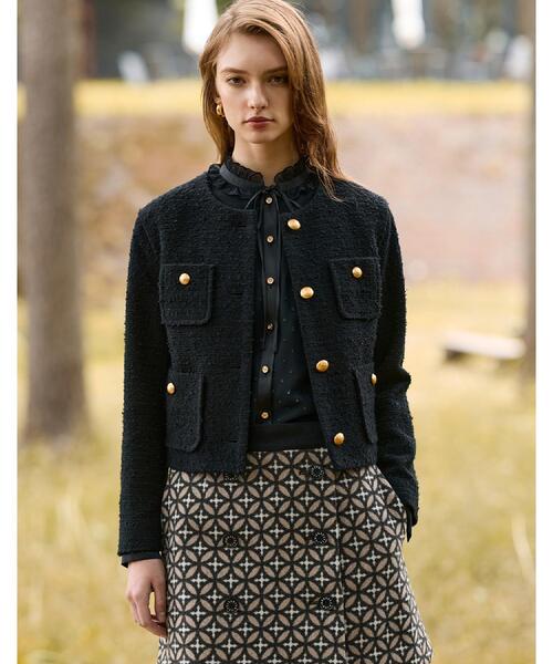 DRESSTERIOR（ドレステリア）の「◆【セットアップ可】ツイード ノーカラージャケット（ノーカラージャケット・レディース・グレー/ブラック・36/34/38）」の2枚目の写真