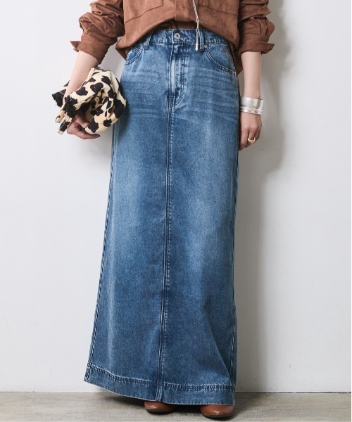 CHIC STYLE(シックスタイル)の「ソフトデニムマキシスカート<大きいサイズ有>シックスタイル(デニムスカート・レディース・ブルー系/ブラック系・M/L/LL/3L/4L/5L)」の1枚目の写真