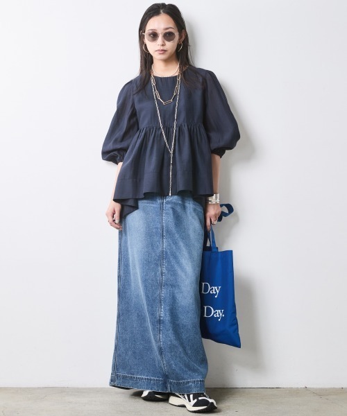 ソフトデニムマキシスカート＜大きいサイズ有＞シックスタイル（デニム