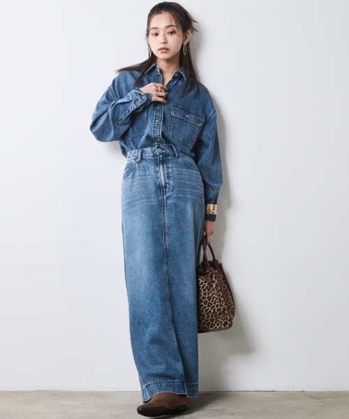 CHIC STYLE(シックスタイル)の「ソフトデニムマキシスカート<大きいサイズ有>シックスタイル(デニムスカート・レディース・ブルー系/ブラック系・M/L/LL/3L/4L/5L)」の4枚目の写真