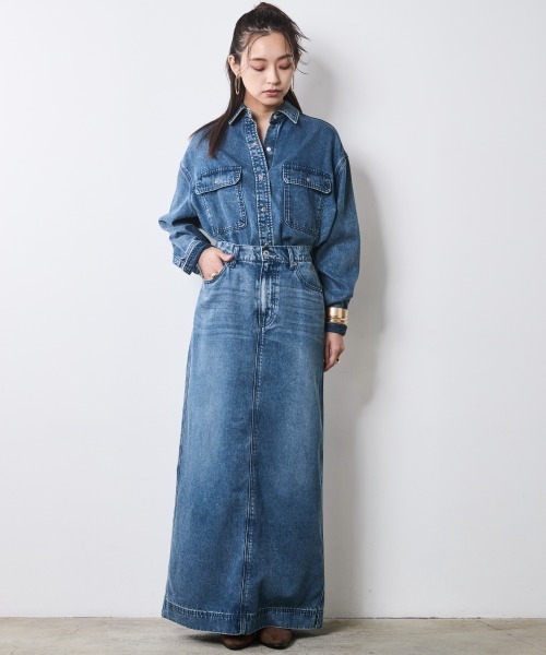 CHIC STYLE(シックスタイル)の「ソフトデニムマキシスカート<大きいサイズ有>シックスタイル(デニムスカート・レディース・ブルー系/ブラック系・M/L/LL/3L/4L/5L)」の5枚目の写真