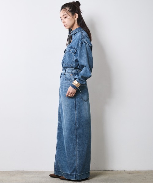 CHIC STYLE(シックスタイル)の「ソフトデニムマキシスカート<大きいサイズ有>シックスタイル(デニムスカート・レディース・ブルー系/ブラック系・M/L/LL/3L/4L/5L)」の6枚目の写真