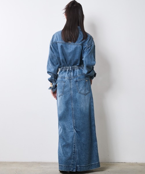 CHIC STYLE(シックスタイル)の「ソフトデニムマキシスカート<大きいサイズ有>シックスタイル(デニムスカート・レディース・ブルー系/ブラック系・M/L/LL/3L/4L/5L)」の7枚目の写真