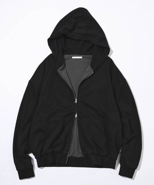 Firsthand(ファーストハンド)の「Firsthand/ファーストハンド 配色 リラックスフィット ダブルジップフーディ / ダブルフェイス ジップアップ フーディ(パーカー・メンズ・グレー/チャコールグレー/ブラック・M/L)」の2枚目の写真