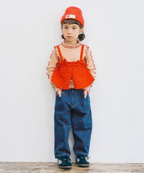 p.premier（ピードットプルミエ）の「【ジュニア対応】ハート刺繍のワイドストレートジーンズ（デニムパンツ・キッズ・ピンク/ブルー・80/90/100/110/120/130/140）」の5枚目の写真