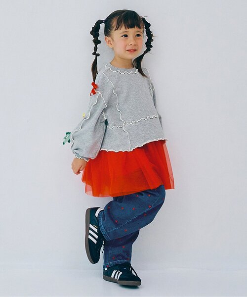 p.premier（ピードットプルミエ）の「【ジュニア対応】ハート刺繍のワイドストレートジーンズ（デニムパンツ・キッズ・ピンク/ブルー・80/90/100/110/120/130/140）」の7枚目の写真