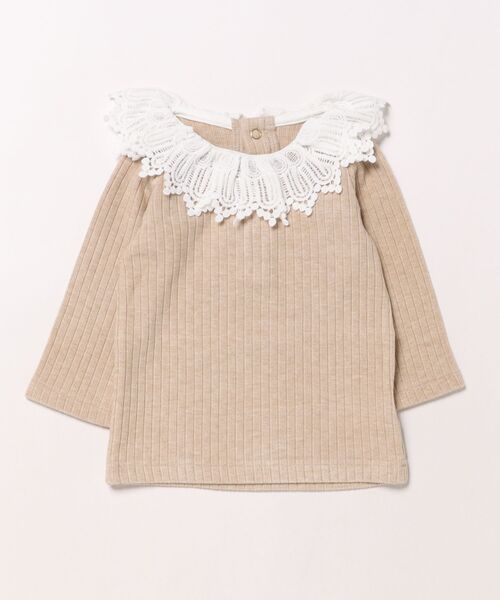 maarook（マルーク）の「パウダーリブニットレースＴシャツ（Tシャツ/カットソー・キッズ・ベージュ/ホワイト・120cm/130cm/90cm/80ｃｍ/110cm/100cm/70cm）」の2枚目の写真