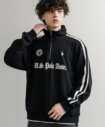 U.S. POLO ASSN. ユーエスポロアッスン half zip sweat shirt オーバーサイズ袖ラインワンポイントロゴ刺繍ハーフジップ裏毛スウェット