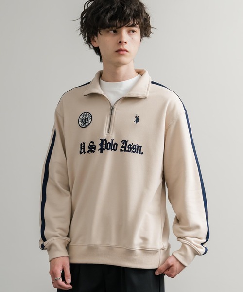 U.S. POLO ASSN.（ユーエスポロアッスン）の「U.S. POLO ASSN. ユーエスポロアッスン half zip sweat shirt オーバーサイズ袖ラインワンポイントロゴ刺繍ハーフジップ裏毛スウェット（スウェット・メンズ・アイボリー/オートミール/ブラック/ネイビー・M/L/LL）」の5枚目の写真