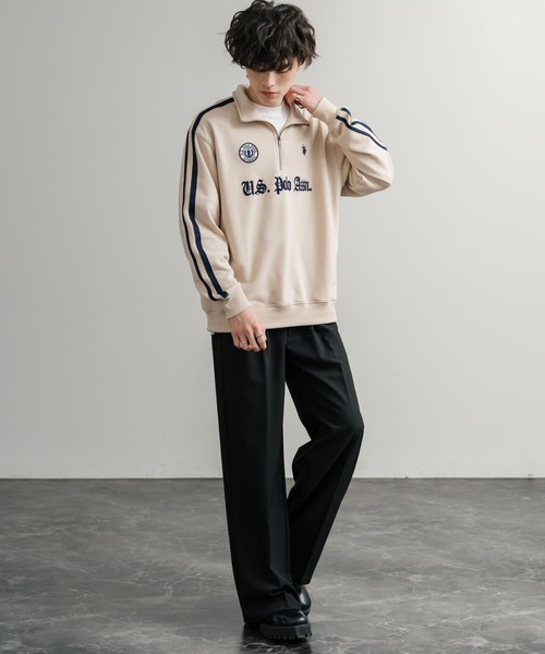 U.S. POLO ASSN.（ユーエスポロアッスン）の「U.S. POLO ASSN. ユーエスポロアッスン half zip sweat shirt オーバーサイズ袖ラインワンポイントロゴ刺繍ハーフジップ裏毛スウェット（スウェット・メンズ・アイボリー/オートミール/ブラック/ネイビー・M/L/LL）」の7枚目の写真