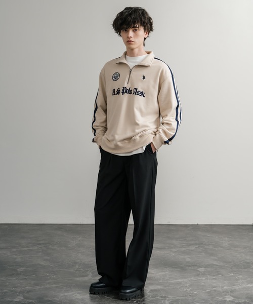 U.S. POLO ASSN.（ユーエスポロアッスン）の「U.S. POLO ASSN. ユーエスポロアッスン half zip sweat shirt オーバーサイズ袖ラインワンポイントロゴ刺繍ハーフジップ裏毛スウェット（スウェット・メンズ・アイボリー/オートミール/ブラック/ネイビー・M/L/LL）」の8枚目の写真