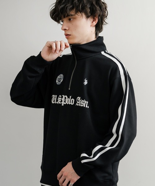 U.S. POLO ASSN.（ユーエスポロアッスン）の「U.S. POLO ASSN. ユーエスポロアッスン half zip sweat shirt オーバーサイズ袖ラインワンポイントロゴ刺繍ハーフジップ裏毛スウェット（スウェット・メンズ・アイボリー/オートミール/ブラック/ネイビー・M/L/LL）」の10枚目の写真