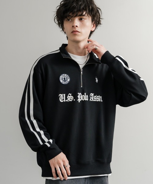 U.S. POLO ASSN.（ユーエスポロアッスン）の「U.S. POLO ASSN. ユーエスポロアッスン half zip sweat shirt オーバーサイズ袖ラインワンポイントロゴ刺繍ハーフジップ裏毛スウェット（スウェット・メンズ・アイボリー/オートミール/ブラック/ネイビー・M/L/LL）」の11枚目の写真