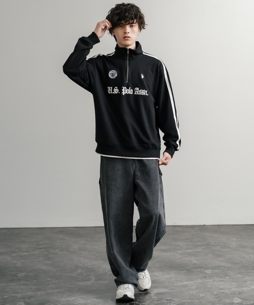 U.S. POLO ASSN.（ユーエスポロアッスン）の「U.S. POLO ASSN. ユーエスポロアッスン half zip sweat shirt オーバーサイズ袖ラインワンポイントロゴ刺繍ハーフジップ裏毛スウェット（スウェット・メンズ・アイボリー/オートミール/ブラック/ネイビー・M/L/LL）」の13枚目の写真