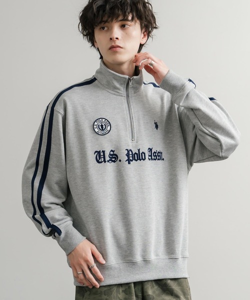 U.S. POLO ASSN.（ユーエスポロアッスン）の「U.S. POLO ASSN. ユーエスポロアッスン half zip sweat shirt オーバーサイズ袖ラインワンポイントロゴ刺繍ハーフジップ裏毛スウェット（スウェット・メンズ・アイボリー/オートミール/ブラック/ネイビー・M/L/LL）」の14枚目の写真