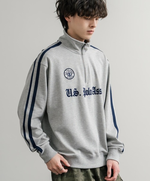 U.S. POLO ASSN.（ユーエスポロアッスン）の「U.S. POLO ASSN. ユーエスポロアッスン half zip sweat shirt オーバーサイズ袖ラインワンポイントロゴ刺繍ハーフジップ裏毛スウェット（スウェット・メンズ・アイボリー/オートミール/ブラック/ネイビー・M/L/LL）」の15枚目の写真