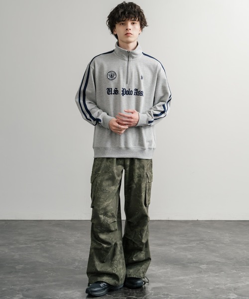 U.S. POLO ASSN.（ユーエスポロアッスン）の「U.S. POLO ASSN. ユーエスポロアッスン half zip sweat shirt オーバーサイズ袖ラインワンポイントロゴ刺繍ハーフジップ裏毛スウェット（スウェット・メンズ・アイボリー/オートミール/ブラック/ネイビー・M/L/LL）」の17枚目の写真