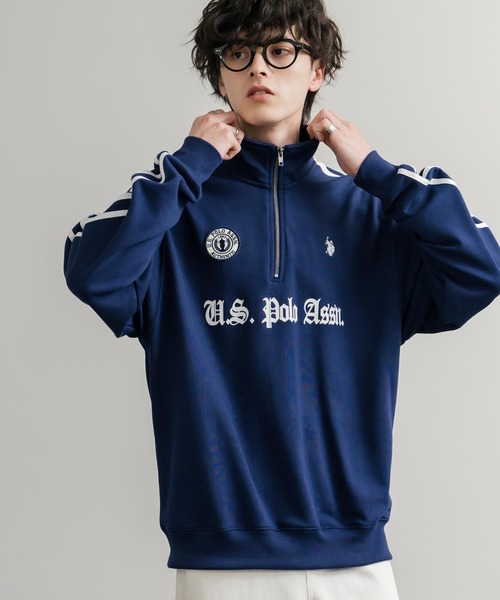 U.S. POLO ASSN.（ユーエスポロアッスン）の「U.S. POLO ASSN. ユーエスポロアッスン half zip sweat shirt オーバーサイズ袖ラインワンポイントロゴ刺繍ハーフジップ裏毛スウェット（スウェット・メンズ・アイボリー/オートミール/ブラック/ネイビー・M/L/LL）」の18枚目の写真