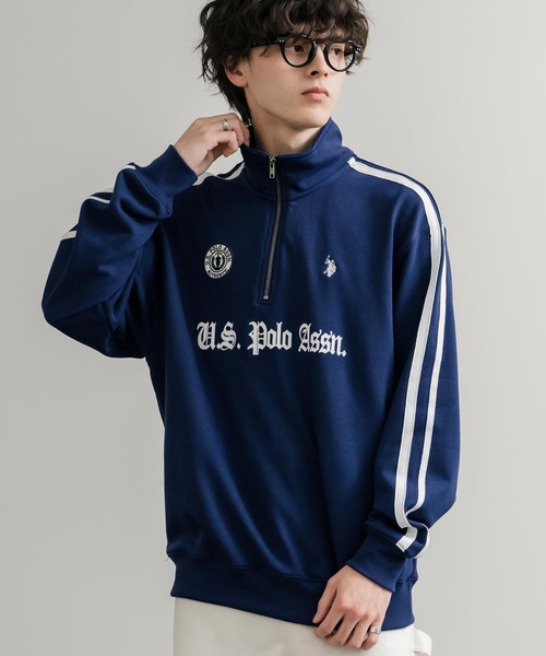 U.S. POLO ASSN.（ユーエスポロアッスン）の「U.S. POLO ASSN. ユーエスポロアッスン half zip sweat shirt オーバーサイズ袖ラインワンポイントロゴ刺繍ハーフジップ裏毛スウェット（スウェット・メンズ・アイボリー/オートミール/ブラック/ネイビー・M/L/LL）」の19枚目の写真