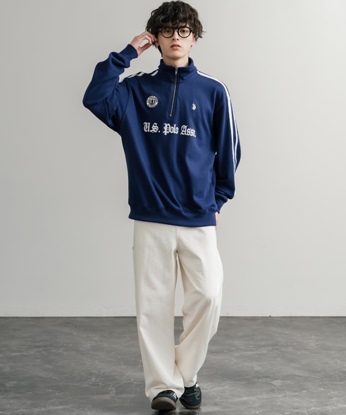 U.S. POLO ASSN.（ユーエスポロアッスン）の「U.S. POLO ASSN. ユーエスポロアッスン half zip sweat shirt オーバーサイズ袖ラインワンポイントロゴ刺繍ハーフジップ裏毛スウェット（スウェット・メンズ・アイボリー/オートミール/ブラック/ネイビー・M/L/LL）」の20枚目の写真