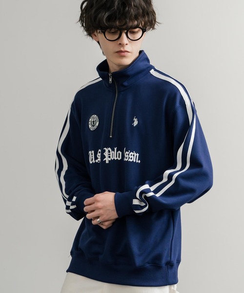 U.S. POLO ASSN.（ユーエスポロアッスン）の「U.S. POLO ASSN. ユーエスポロアッスン half zip sweat shirt オーバーサイズ袖ラインワンポイントロゴ刺繍ハーフジップ裏毛スウェット（スウェット・メンズ・アイボリー/オートミール/ブラック/ネイビー・M/L/LL）」の22枚目の写真