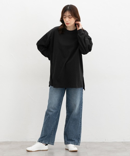 Honeys(ハニーズ)の「ゆるチュニックTシャツ(Tシャツ/カットソー・レディース・キャメル/ブラック/グレイッシュベージュ/オフホワイト/スミクロ・F)」の9枚目の写真