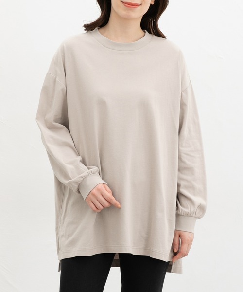 Honeys(ハニーズ)の「ゆるチュニックTシャツ(Tシャツ/カットソー・レディース・キャメル/ブラック/グレイッシュベージュ/オフホワイト/スミクロ・F)」の14枚目の写真