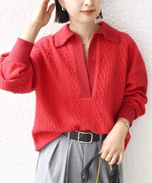 【WEB限定】〈手洗い可能〉ケーブル ジャージー ポロ プルオーバー