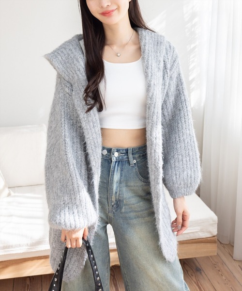 STAY MOTION（ステイモーション）の「【WEB限定】フード付きオーバーサイズニットカーディガン［韓国ファッション カジュアル］（カーディガン/ボレロ・レディース・グレー/アイボリー/ブラウン・F）」の5枚目の写真