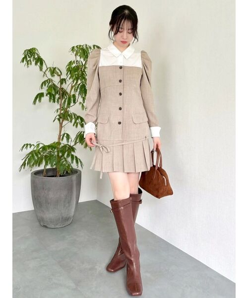 dazzlin（ダズリン）の「スソプリーツジャケットミニワンピース（ワンピース・レディース・ベージュ/ブラウン/グレー・SMALL/MEDIUM）」の9枚目の写真