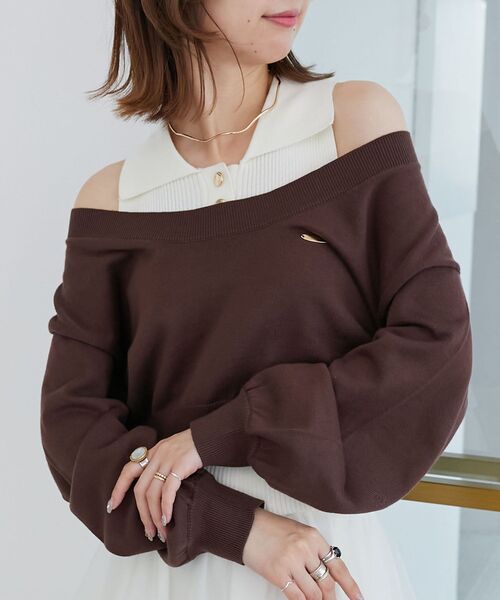 MAJESTIC LEGON（マジェスティックレゴン）の「襟付ノースリニットセットオフショルニット（ニット/セーター・レディース・ブラック/チャコールグレー/ブラウン・MEDIUM）」の3枚目の写真