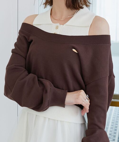 MAJESTIC LEGON（マジェスティックレゴン）の「襟付ノースリニットセットオフショルニット（ニット/セーター・レディース・ブラック/チャコールグレー/ブラウン・MEDIUM）」の21枚目の写真