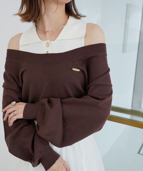 MAJESTIC LEGON（マジェスティックレゴン）の「襟付ノースリニットセットオフショルニット（ニット/セーター・レディース・ブラック/チャコールグレー/ブラウン・MEDIUM）」の19枚目の写真