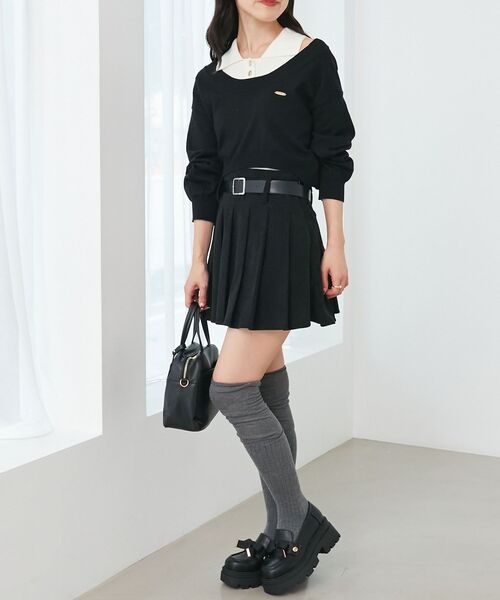 MAJESTIC LEGON（マジェスティックレゴン）の「襟付ノースリニットセットオフショルニット（ニット/セーター・レディース・ブラック/チャコールグレー/ブラウン・MEDIUM）」の17枚目の写真