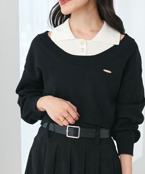 MAJESTIC LEGON（マジェスティックレゴン）の「襟付ノースリニットセットオフショルニット（ニット/セーター・レディース・ブラック/チャコールグレー/ブラウン・MEDIUM）」の15枚目の写真