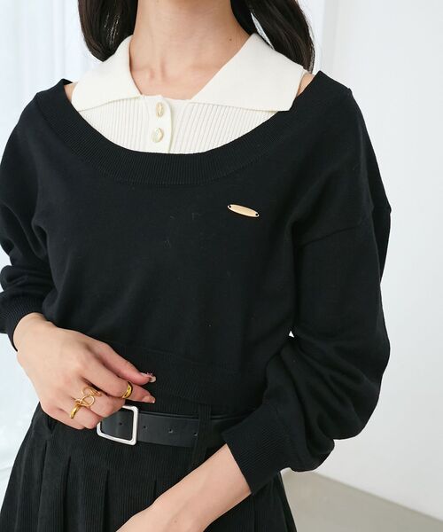 MAJESTIC LEGON（マジェスティックレゴン）の「襟付ノースリニットセットオフショルニット（ニット/セーター・レディース・ブラック/チャコールグレー/ブラウン・MEDIUM）」の12枚目の写真