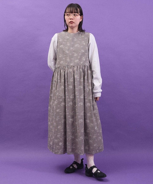 I am I in fact...（アイアムアイインファクト）の「ANGEL CHECK　onepiece（ワンピース・レディース・グレー/ベージュ・FREE）」の2枚目の写真