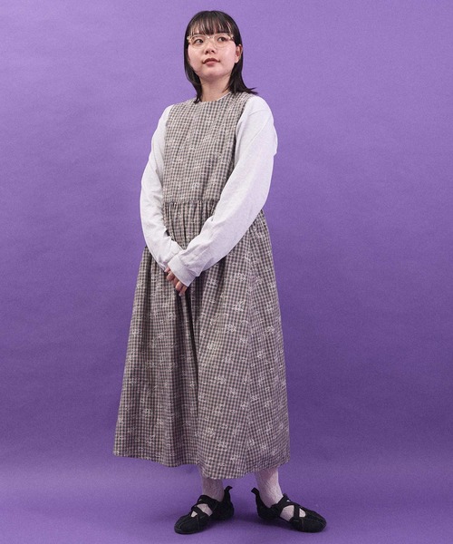 I am I in fact...（アイアムアイインファクト）の「ANGEL CHECK　onepiece（ワンピース・レディース・グレー/ベージュ・FREE）」の4枚目の写真