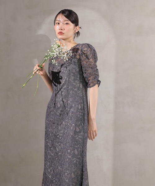 総レース スパンコール マーメイド ワンピース ドレス パーティー 結婚