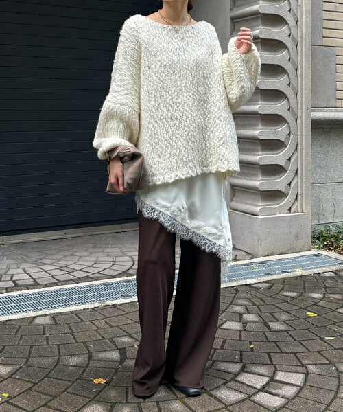 DouDou（ドゥドゥ）の「アシメレースキャミ（キャミソール・レディース・アイボリー/ブラック/ライトベージュ/ブラウン・FREE）」の6枚目の写真